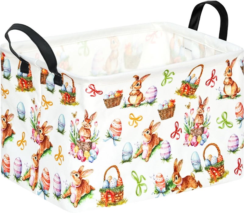 KUNRO Easter Basket Gift Storage Basket Rectangle Storage Organizer for Nursery Hamper Home Bedroom Laundry Hamper Shelf Baskets. - Image 1
